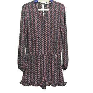 Izzy & Lola Bird Print Brown Romper Shorts Long Sleeves Ruffled Legs Size Small